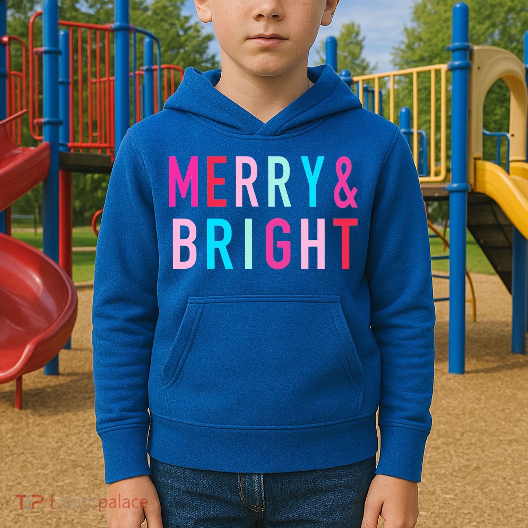 Merry And Bright Christmas Cool Gift Kids Hoodie