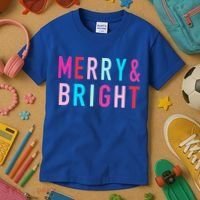 Merry And Bright Christmas Cool Gift Kids T-Shirt thumb 3