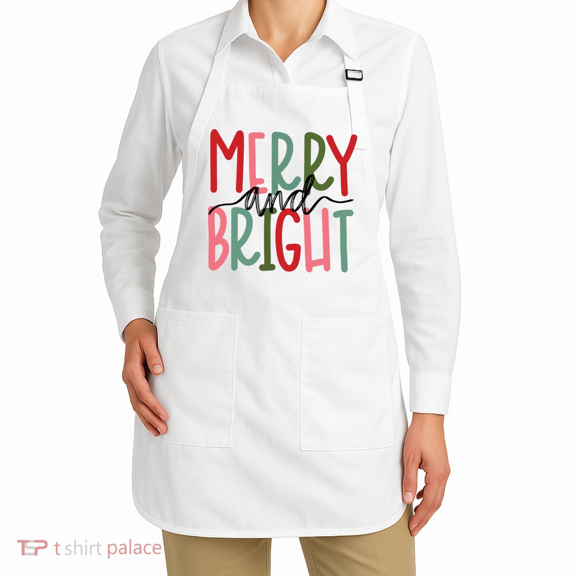Merry And Bright Christmas Women Girls Kids Cute Apron