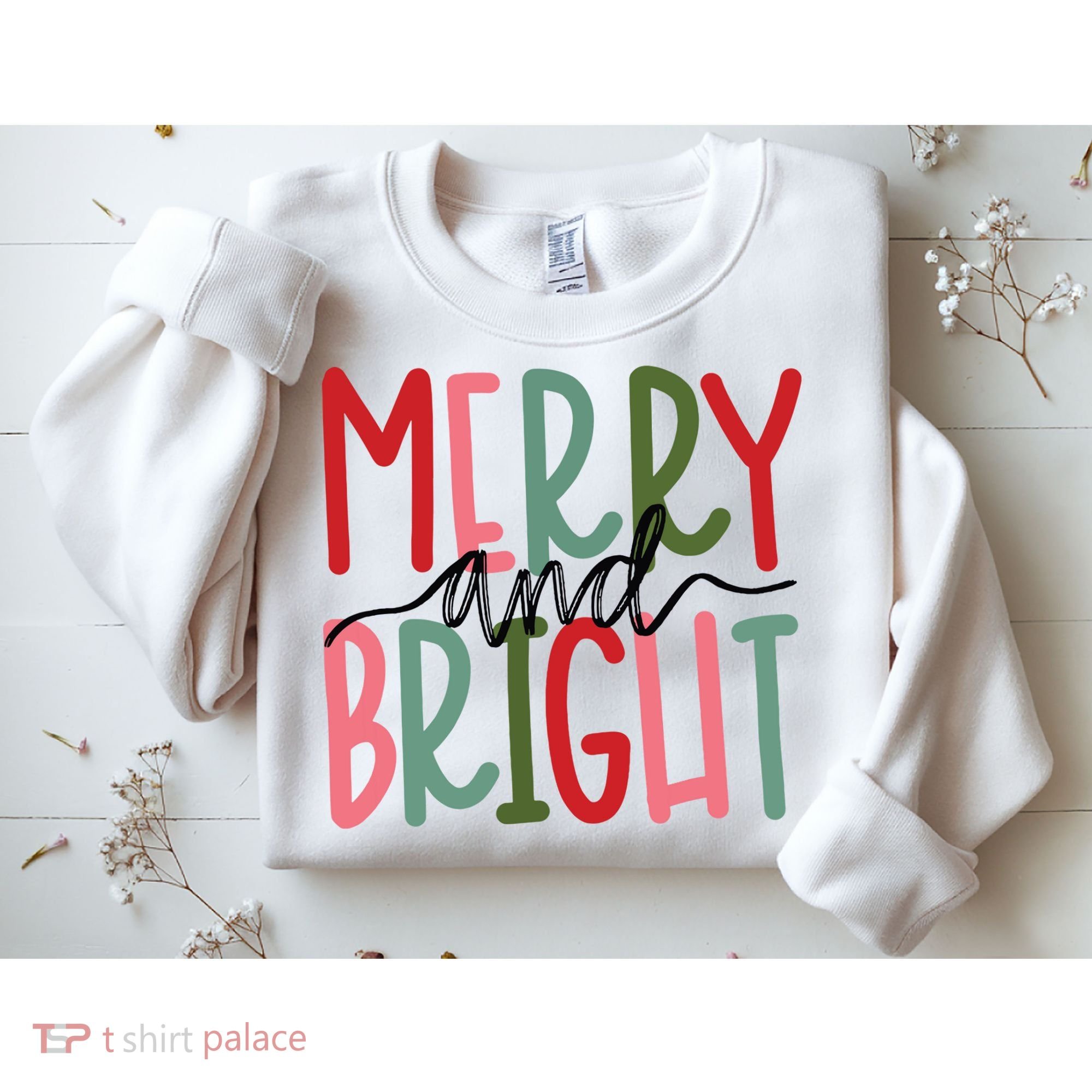 Merry And Bright Christmas Women Girls Kids Cute Sweatshirt