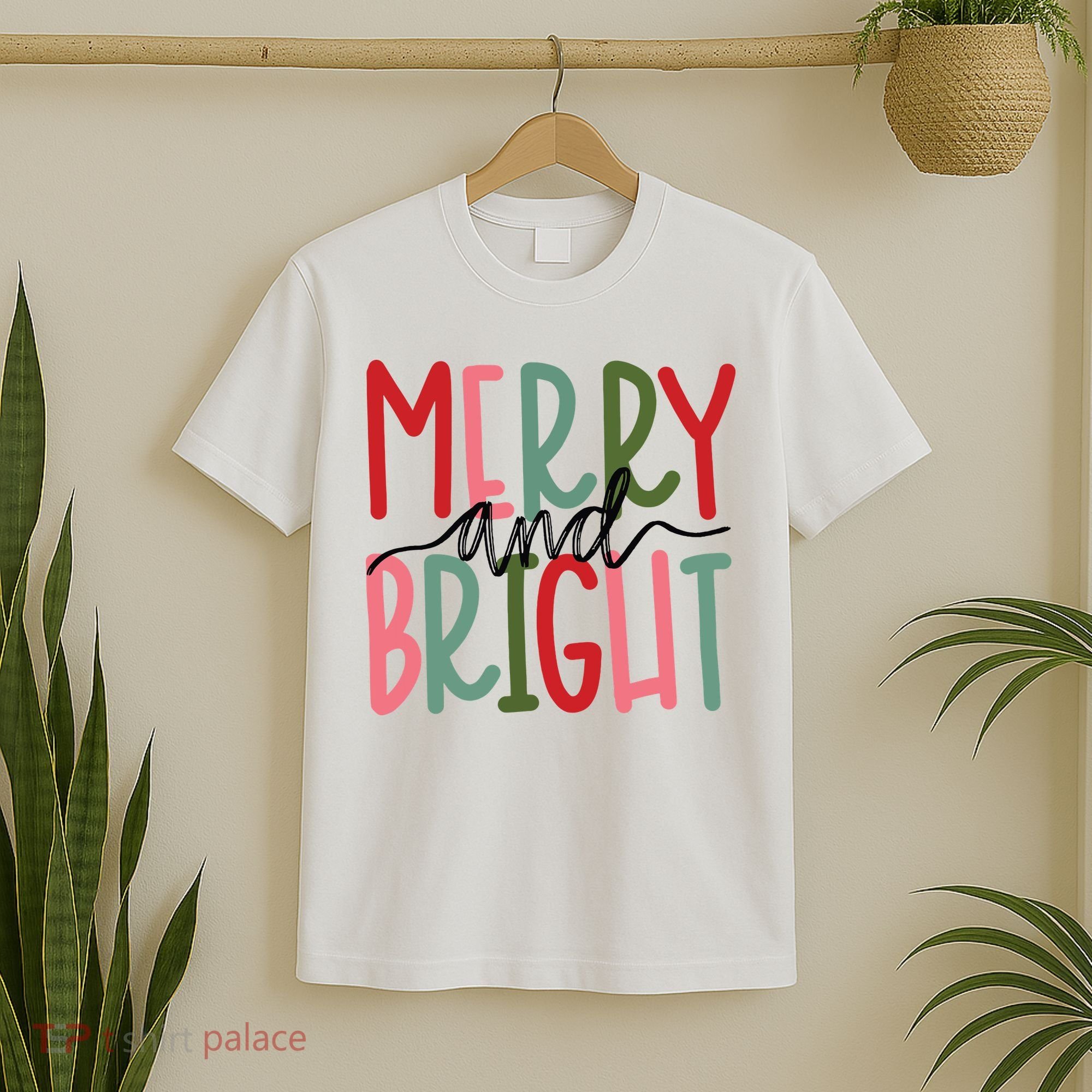 Merry And Bright Christmas Women Girls Kids Cute T-Shirt