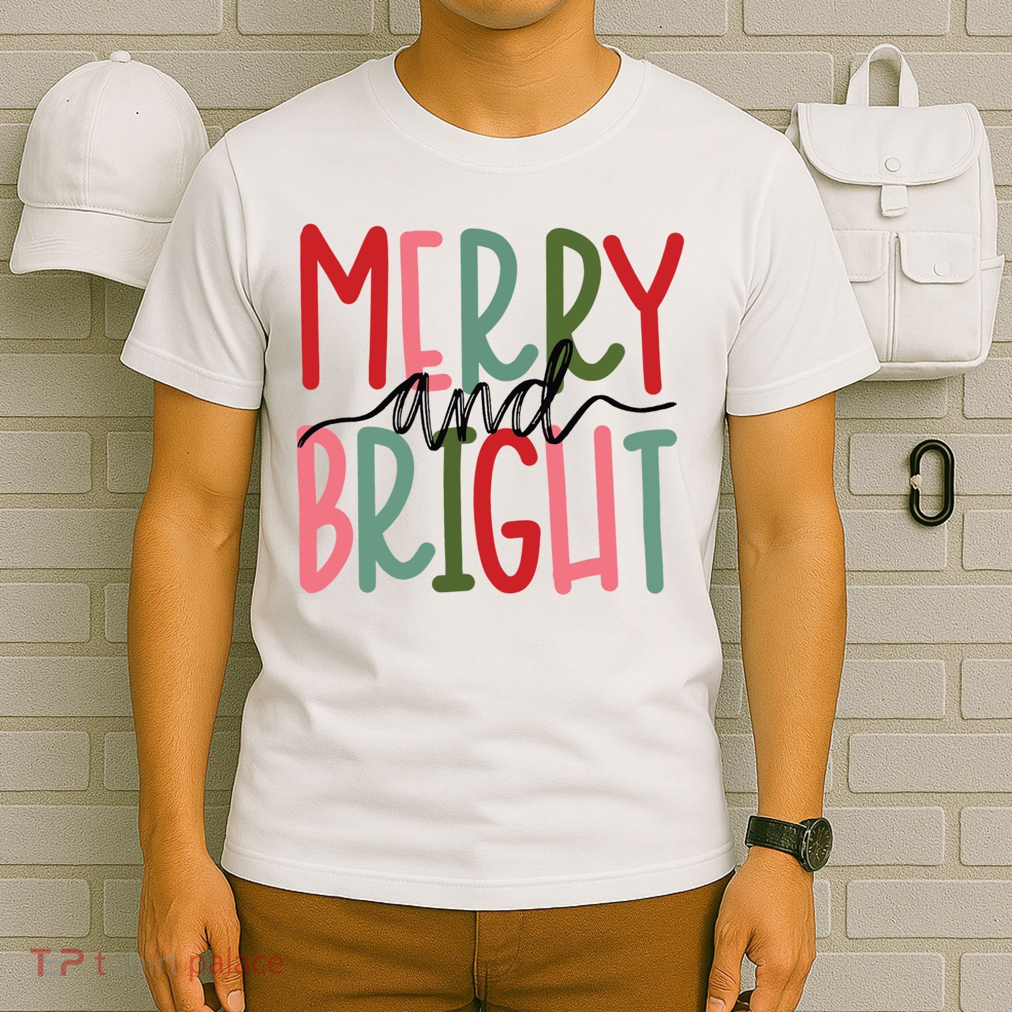 Merry And Bright Christmas Women Girls Kids Cute T-Shirt
