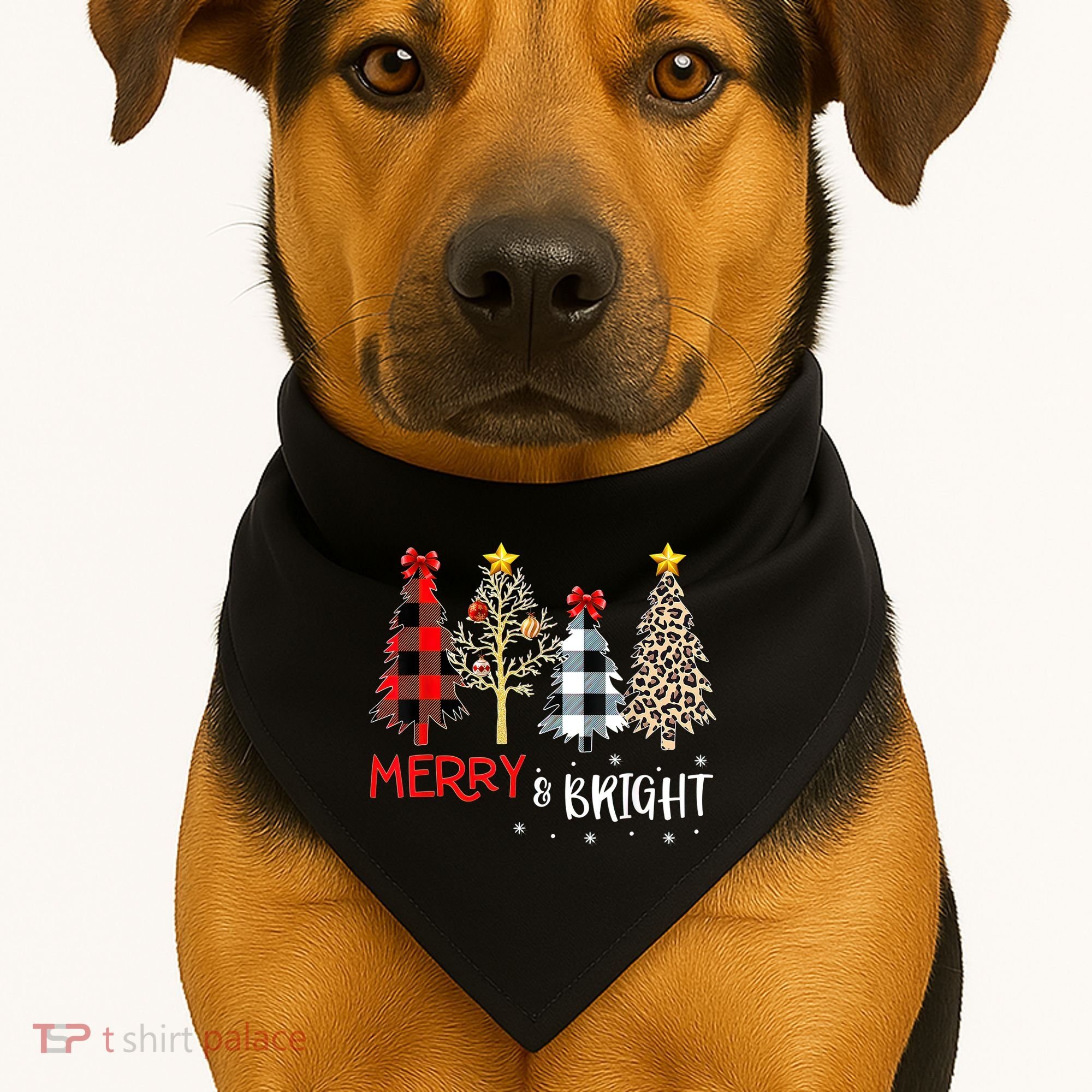 Merry And Bright Women Funny Leopard Plaid Christmas Trees USA-Made Doggie Bandana