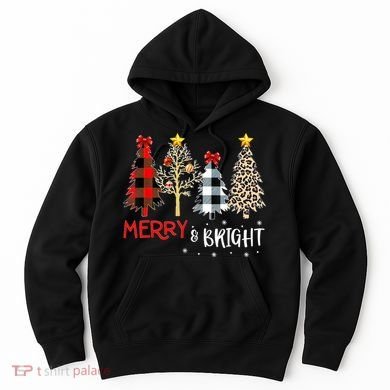 Merry And Bright Women Funny Leopard Plaid Christmas Trees Hoodie
