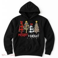 Merry And Bright Women Funny Leopard Plaid Christmas Trees Hoodie thumb 0