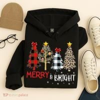 Merry And Bright Women Funny Leopard Plaid Christmas Trees Hoodie thumb 4