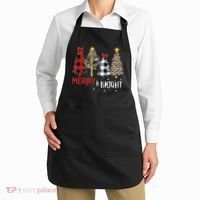 Merry And Bright Women Funny Leopard Plaid Christmas Trees Apron thumb 2