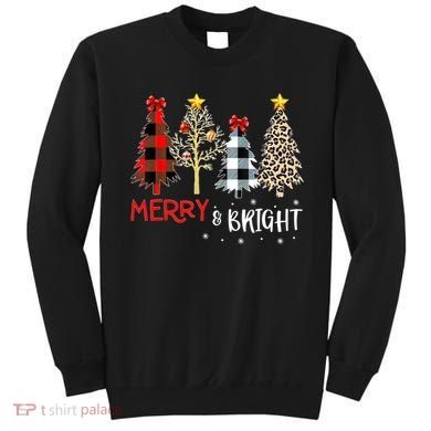 Merry And Bright Women Funny Leopard Plaid Christmas Trees Sweatshirt
