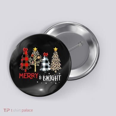 Merry And Bright Women Funny Leopard Plaid Christmas Trees Button