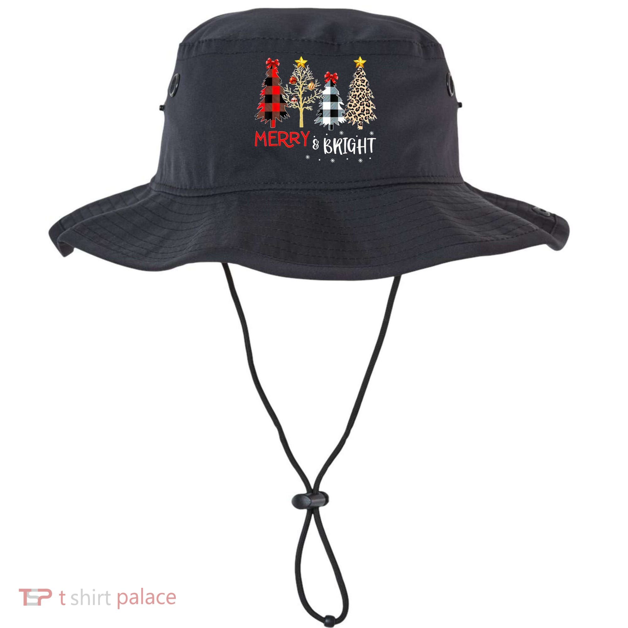 Merry And Bright Women Funny Leopard Plaid Christmas Trees Bucket Hat