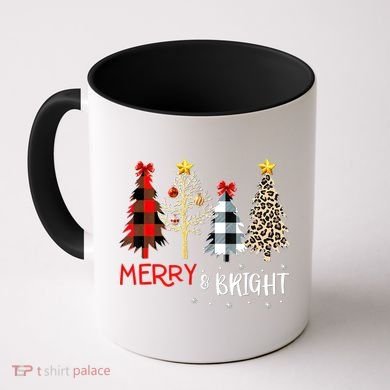 Merry And Bright Women Funny Leopard Plaid Christmas Trees Coffee Mug
