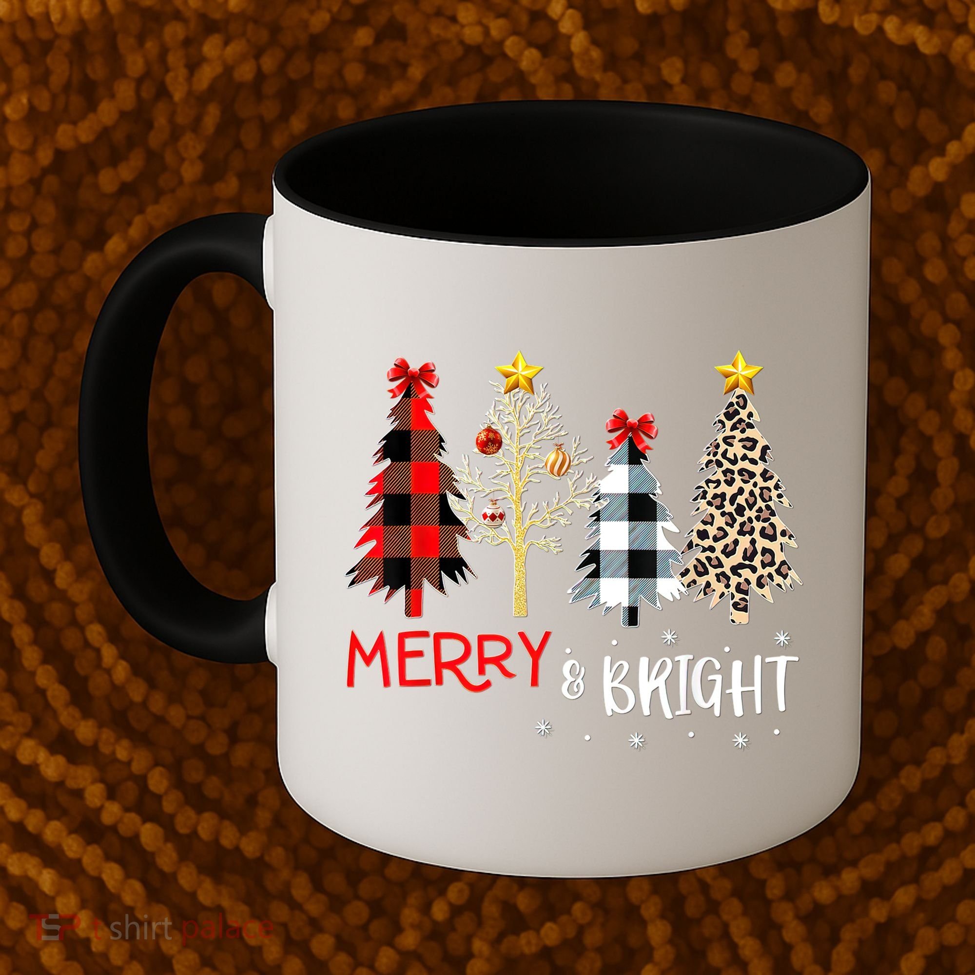 Merry And Bright Women Funny Leopard Plaid Christmas Trees Coffee Mug