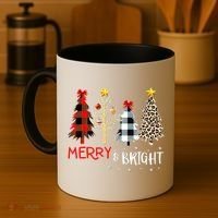 Merry And Bright Women Funny Leopard Plaid Christmas Trees Coffee Mug thumb 4