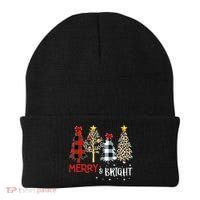 Merry And Bright Women Funny Leopard Plaid Christmas Trees Beanie thumb 0