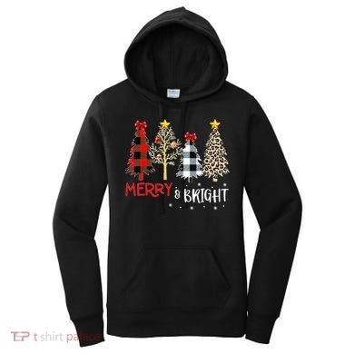 Merry And Bright Women Funny Leopard Plaid Christmas Trees Women's Hoodie