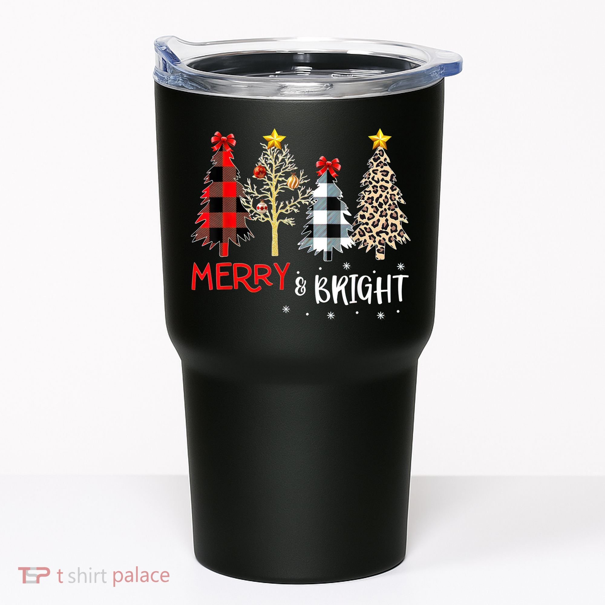 Merry And Bright Women Funny Leopard Plaid Christmas Trees Tumbler