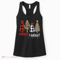 Merry And Bright Women Funny Leopard Plaid Christmas Trees Women's Tank Top thumb 0