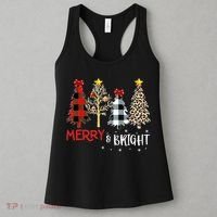 Merry And Bright Women Funny Leopard Plaid Christmas Trees Women's Tank Top thumb 3