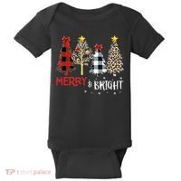Merry And Bright Women Funny Leopard Plaid Christmas Trees Baby Bodysuit thumb 0
