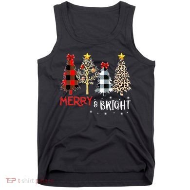 Merry And Bright Women Funny Leopard Plaid Christmas Trees Tank Top