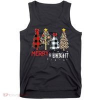 Merry And Bright Women Funny Leopard Plaid Christmas Trees Tank Top thumb 0