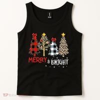 Merry And Bright Women Funny Leopard Plaid Christmas Trees Tank Top thumb 2