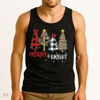 Merry And Bright Women Funny Leopard Plaid Christmas Trees Tank Top thumb 3