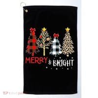 Merry And Bright Women Funny Leopard Plaid Christmas Trees Golf Towel thumb 0