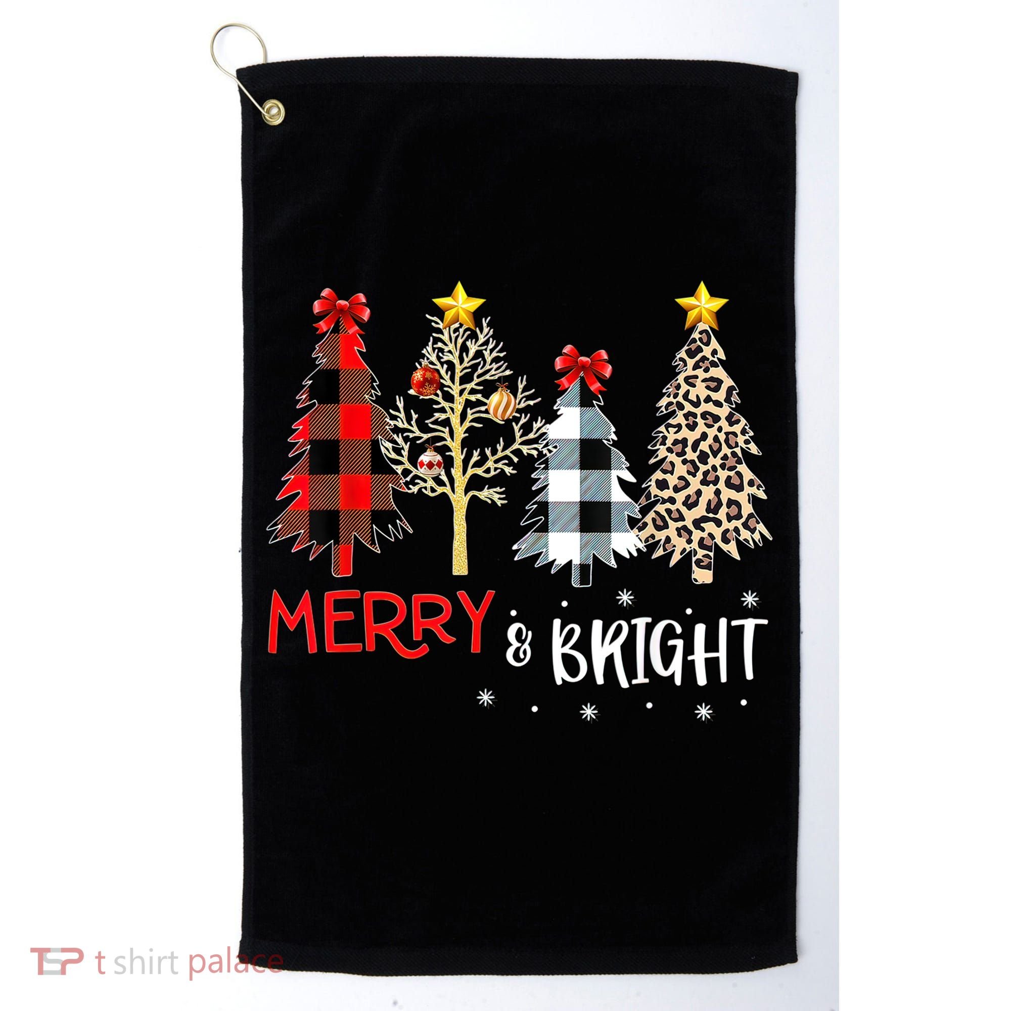 Merry And Bright Women Funny Leopard Plaid Christmas Trees Golf Towel