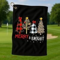 Merry And Bright Women Funny Leopard Plaid Christmas Trees Golf Towel thumb 1