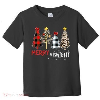 Merry And Bright Women Funny Leopard Plaid Christmas Trees Toddler T-Shirt