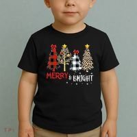 Merry And Bright Women Funny Leopard Plaid Christmas Trees Toddler T-Shirt thumb 2