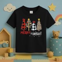 Merry And Bright Women Funny Leopard Plaid Christmas Trees Toddler T-Shirt thumb 3