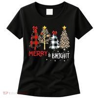 Merry And Bright Women Funny Leopard Plaid Christmas Trees Women's T-Shirt thumb 0