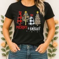 Merry And Bright Women Funny Leopard Plaid Christmas Trees Women's T-Shirt thumb 2