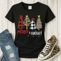Merry And Bright Women Funny Leopard Plaid Christmas Trees Women's T-Shirt thumb 3