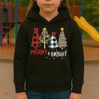 Merry And Bright Women Funny Leopard Plaid Christmas Trees Kids Hoodie thumb 3