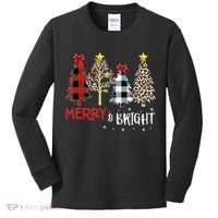 Merry And Bright Women Funny Leopard Plaid Christmas Trees Kids Long Sleeve Shirt thumb 0