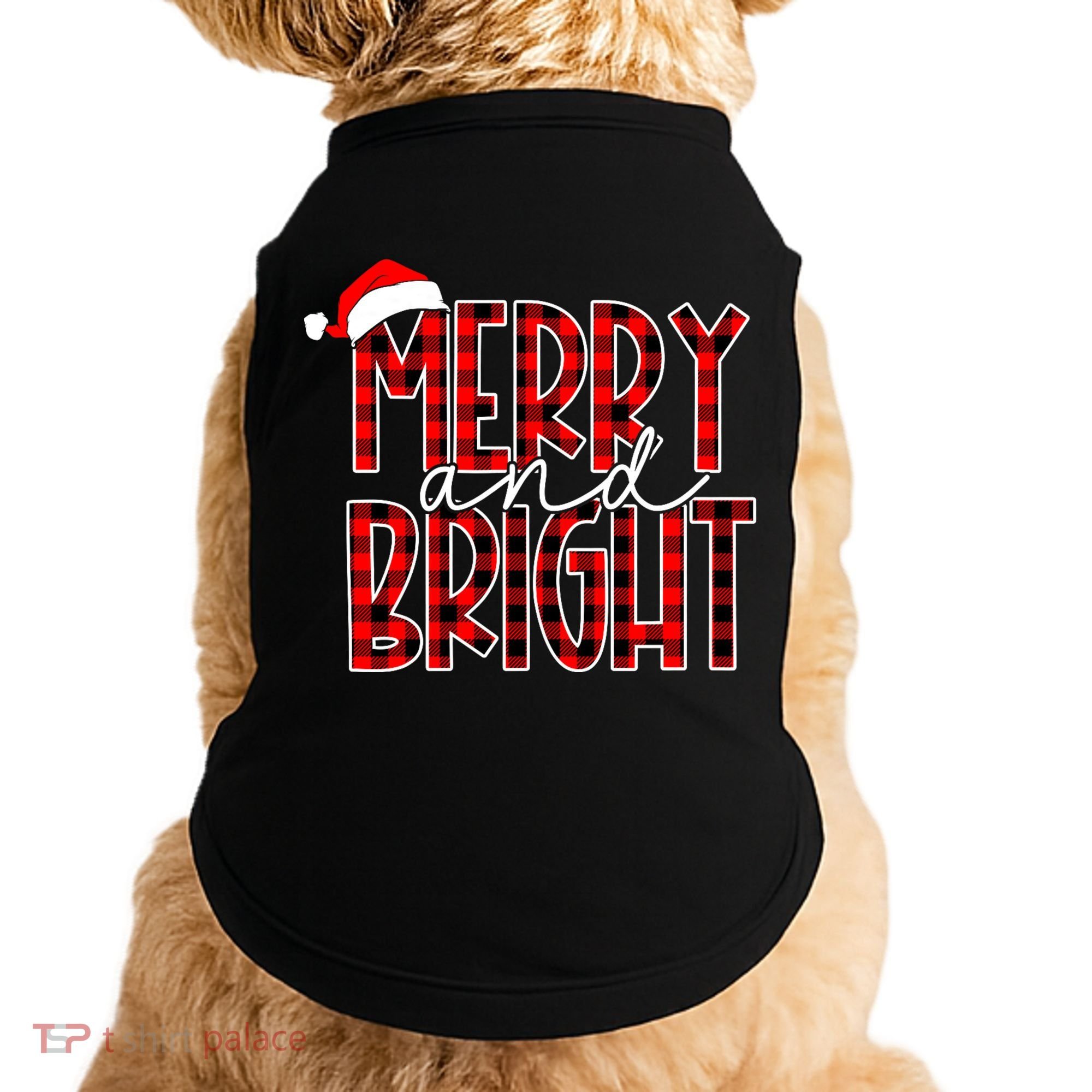 Merry And Bright Buffalo Plaid Red Santa Hat Christmas Xmas Doggie Tank