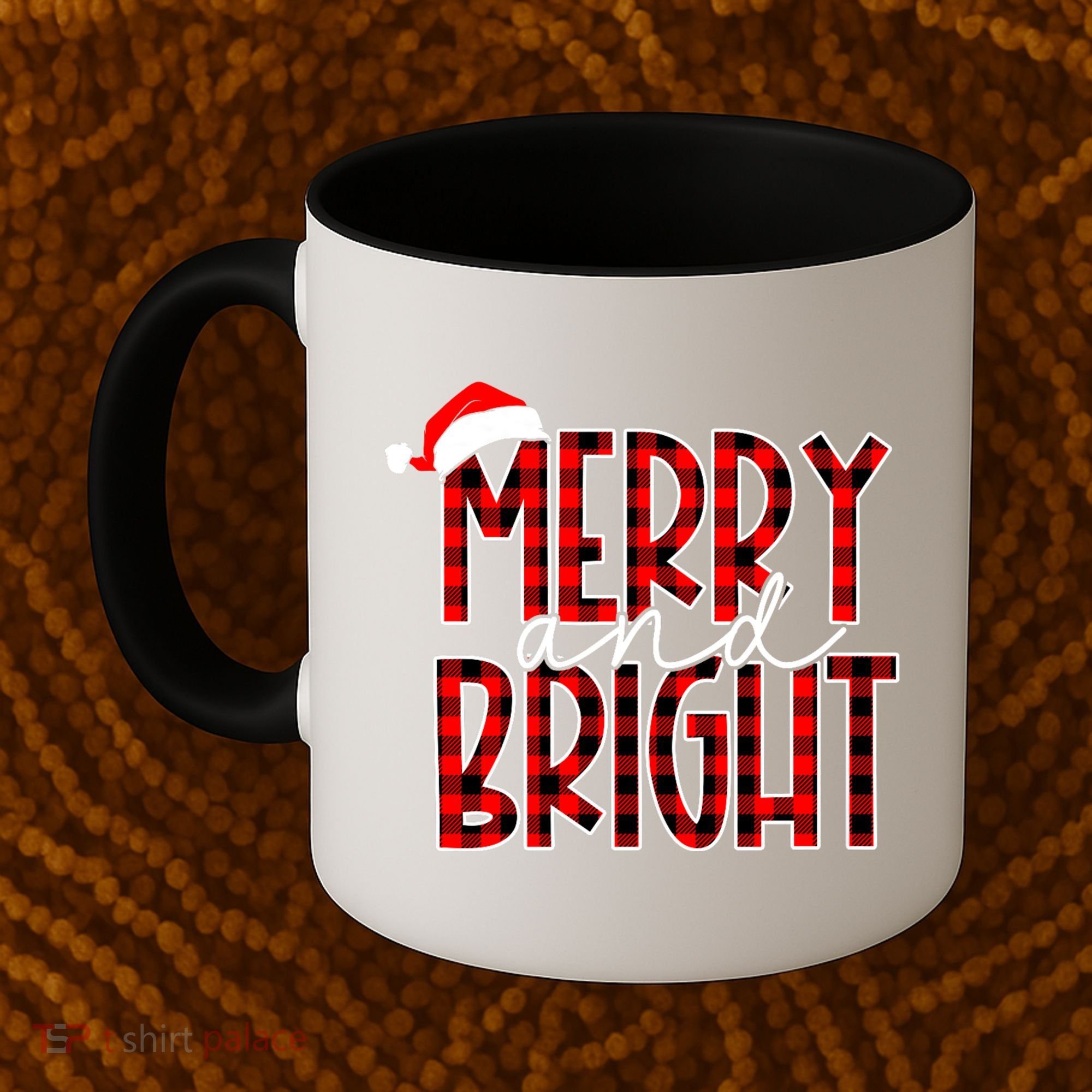 Merry And Bright Buffalo Plaid Red Santa Hat Christmas Xmas Coffee Mug