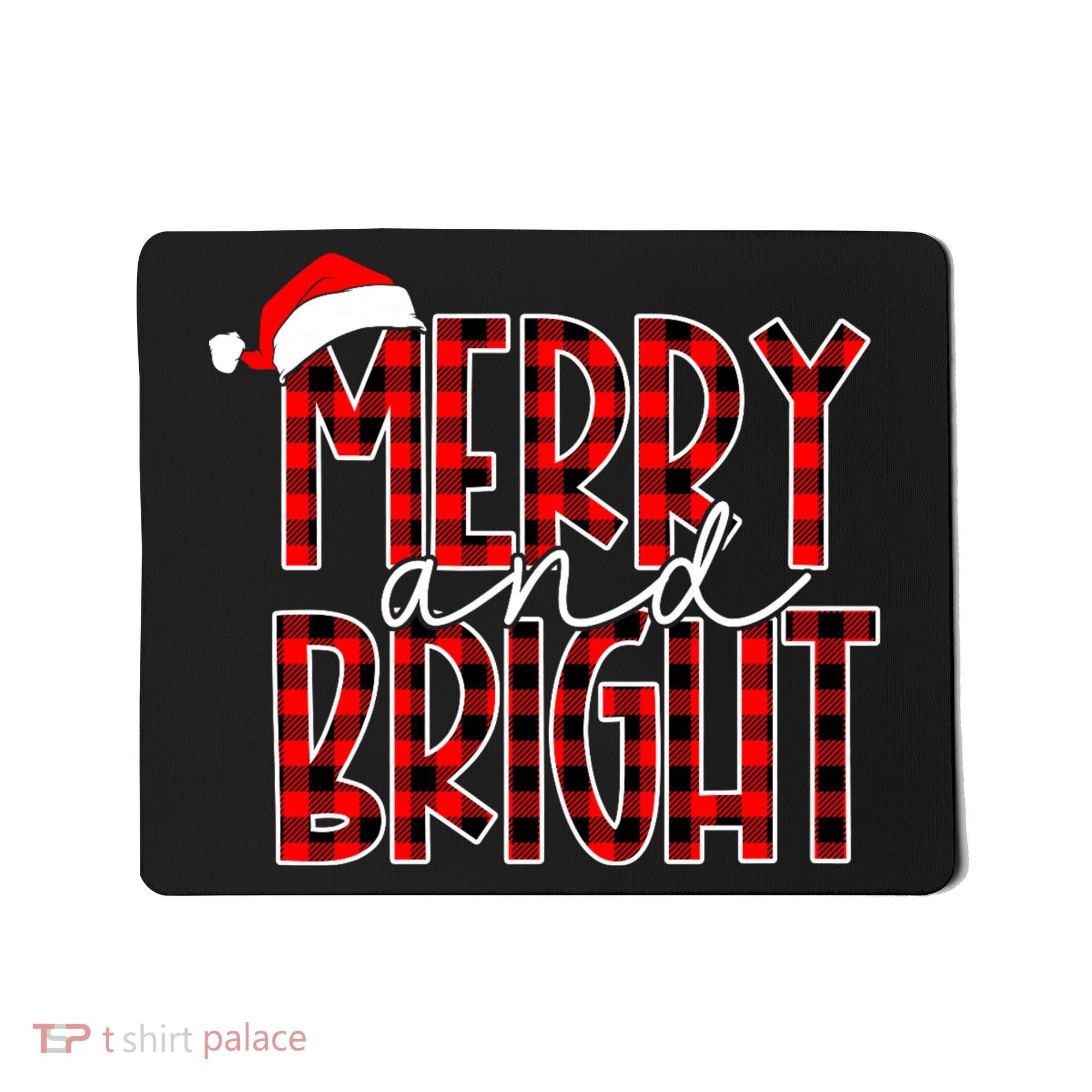 Merry And Bright Buffalo Plaid Red Santa Hat Christmas Xmas Mousepad