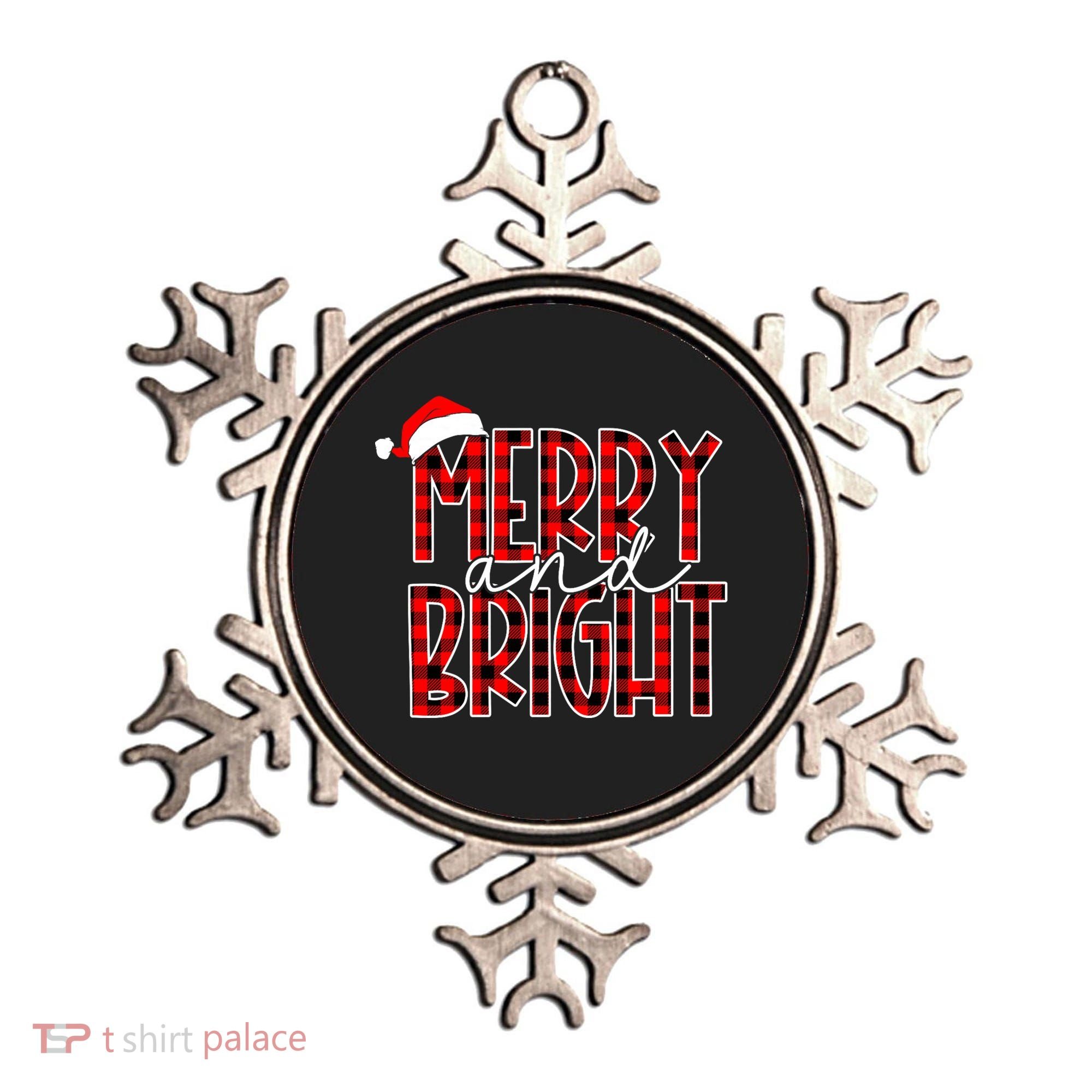 Merry And Bright Buffalo Plaid Red Santa Hat Christmas Xmas Ornament