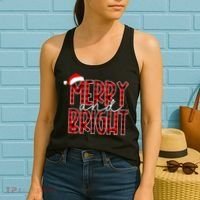 Merry And Bright Buffalo Plaid Red Santa Hat Christmas Xmas Women's Tank Top thumb 2