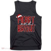 Merry And Bright Buffalo Plaid Red Santa Hat Christmas Xmas Tank Top thumb 0