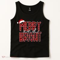 Merry And Bright Buffalo Plaid Red Santa Hat Christmas Xmas Tank Top thumb 2