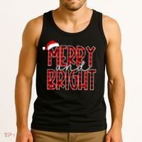 Merry And Bright Buffalo Plaid Red Santa Hat Christmas Xmas Tank Top thumb 3