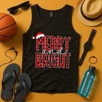 Merry And Bright Buffalo Plaid Red Santa Hat Christmas Xmas Tank Top thumb 4