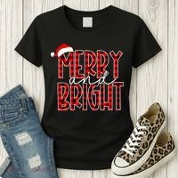 Merry And Bright Buffalo Plaid Red Santa Hat Christmas Xmas Women's T-Shirt thumb 3
