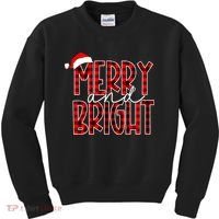 Merry And Bright Buffalo Plaid Red Santa Hat Christmas Xmas Kids Sweatshirt thumb 0