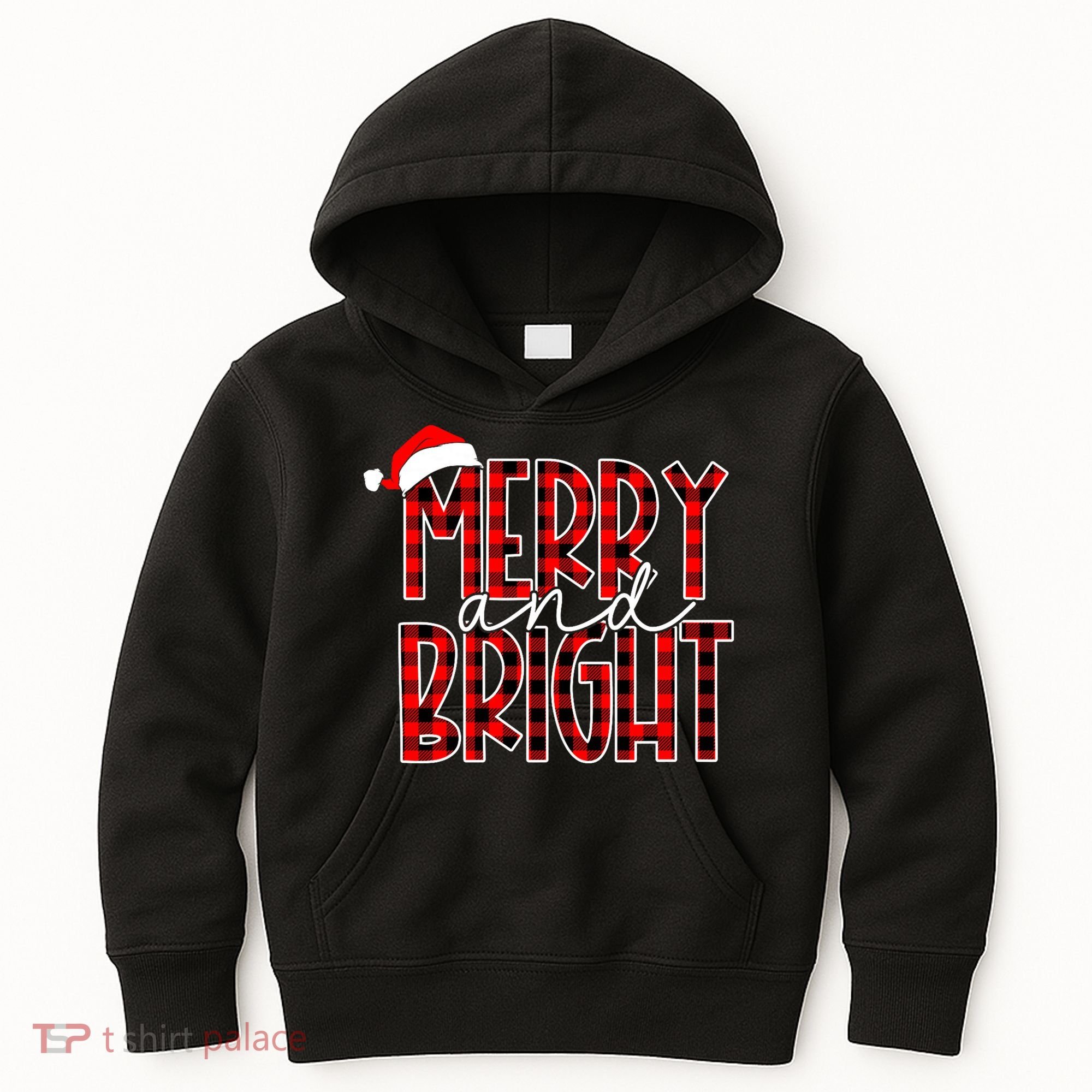 Merry And Bright Buffalo Plaid Red Santa Hat Christmas Xmas Kids Hoodie